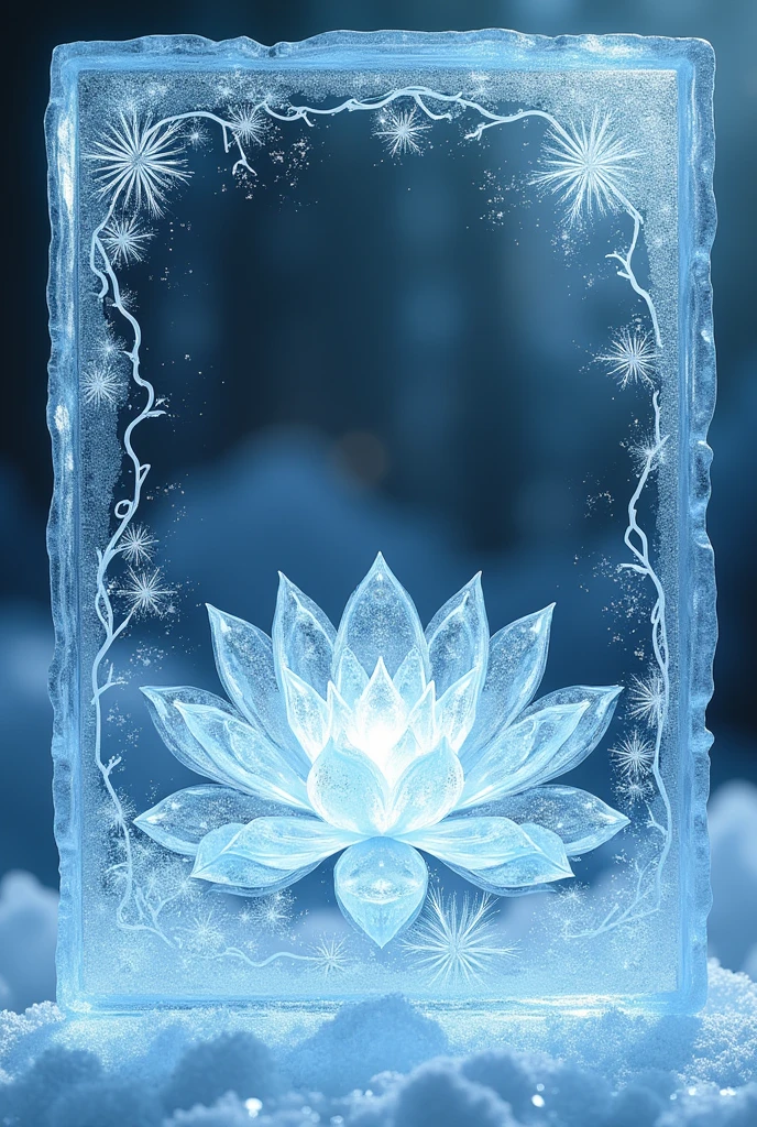 Ice themed card frame with ice shaped lotus and ice patterns and designs transparent no background