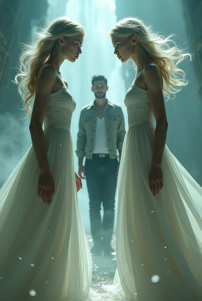 Twin women and guy