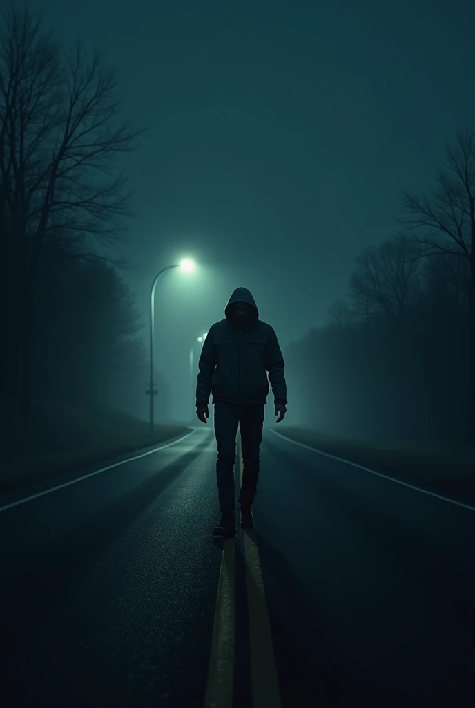 A man is scared at night road highway 