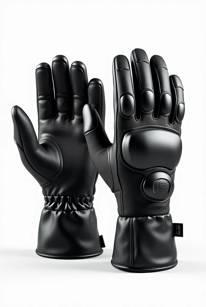 Design a modern, high-performance pair of impact gloves, showcasing both front and back views on a clean white background.
Front View: The palm area of the gloves should feature reinforced, high-impact-resistant padding, particularly over the palm and fingers, utilizing a textured, anti-slip material for a secure grip. The fingers should include articulated segments to ensure flexibility and dexterity, with an ergonomic design that supports natural hand movements. The primary color should be durable and designed for high visibility.
Back View: The back of the gloves should prominently display integrated PVC rubber patches over the knuckles and fingers, offering maximum protection against shocks and abrasions. Additional padding should be strategically placed on the back of the hand and wrist areas for enhanced safety. The gloves should feature adjustable wrist closures with a secure Velcro or buckle system to ensure a snug, comfortable fit. Incorporate reflective elements into the design for improved visibility in low-light environments.
Present both the front and back views of the gloves on a plain white background to clearly highlight the design features, materials, and craftsmanship.