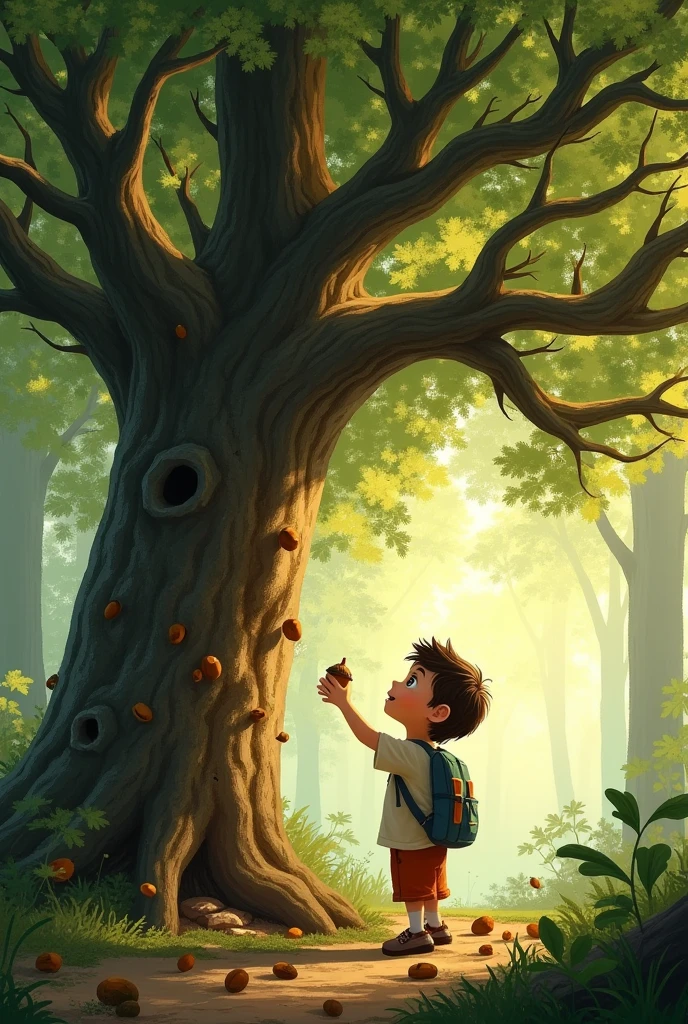 What does Sammy find in the forest?

A tree full of acorns.