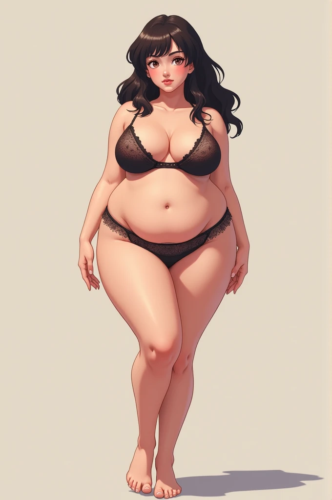 A full body portrait of anime girl with huge breasts and hips.
