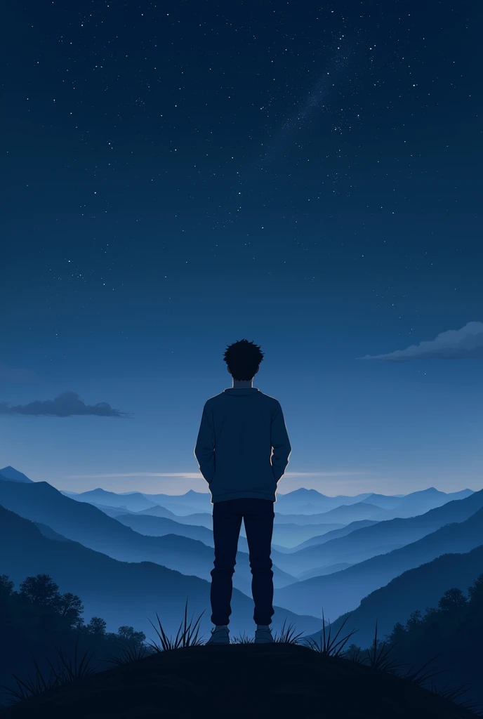 18 yr boy standing at hill station back pose at night 