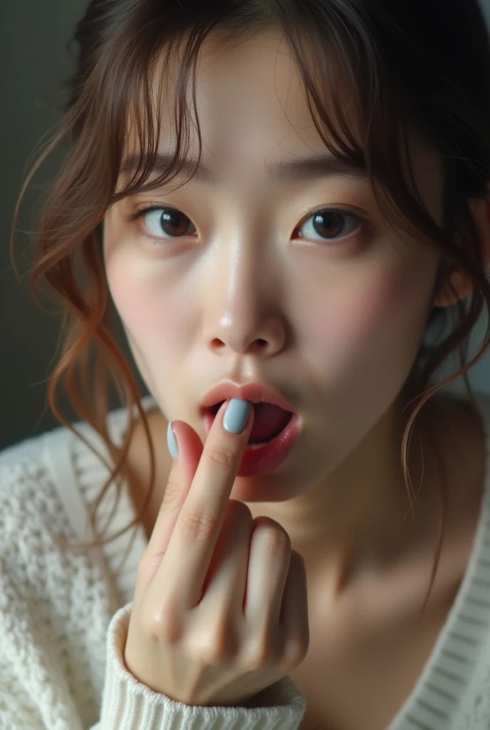 Korean girl putting a guy's penis in her mouth