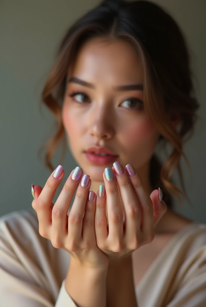 A woman showing off her beautiful nails