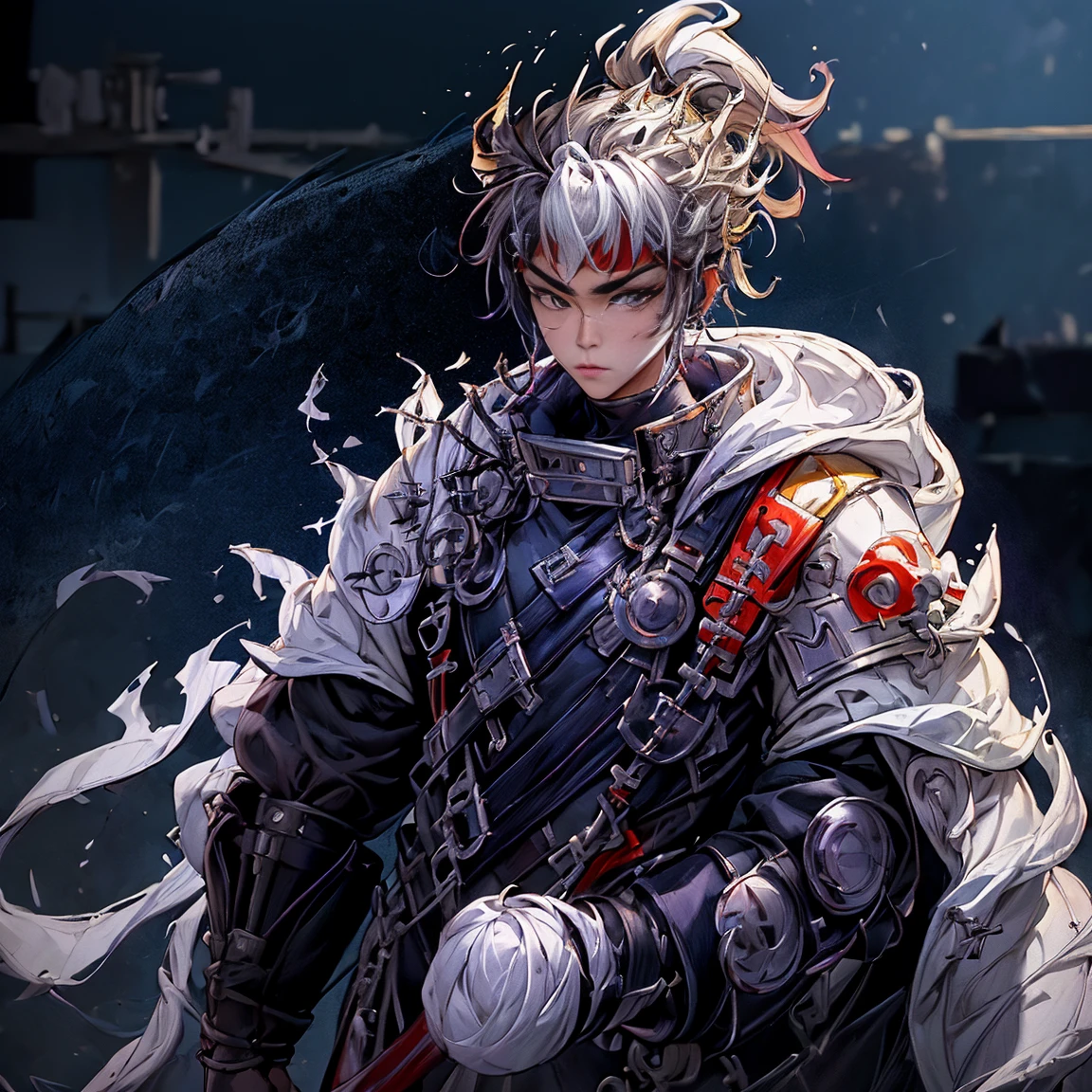 (Highest quality、8k、32K、masterpiece、Hmph:1.3)、(Photorealistic:1.4),(Shoot from the front,View your viewers:1.5)、、Hooded cloak(Long length)、Wearing a hood、headphone,,Wacky makeup、White Devil Guide