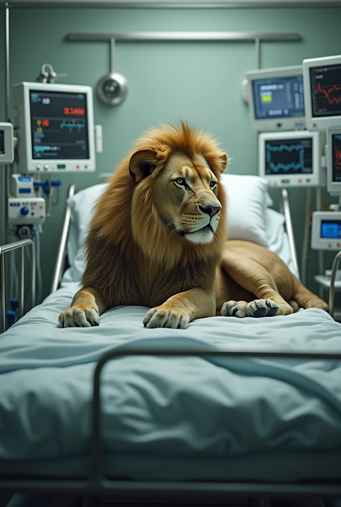 A lion in the hospital in ICU compartment