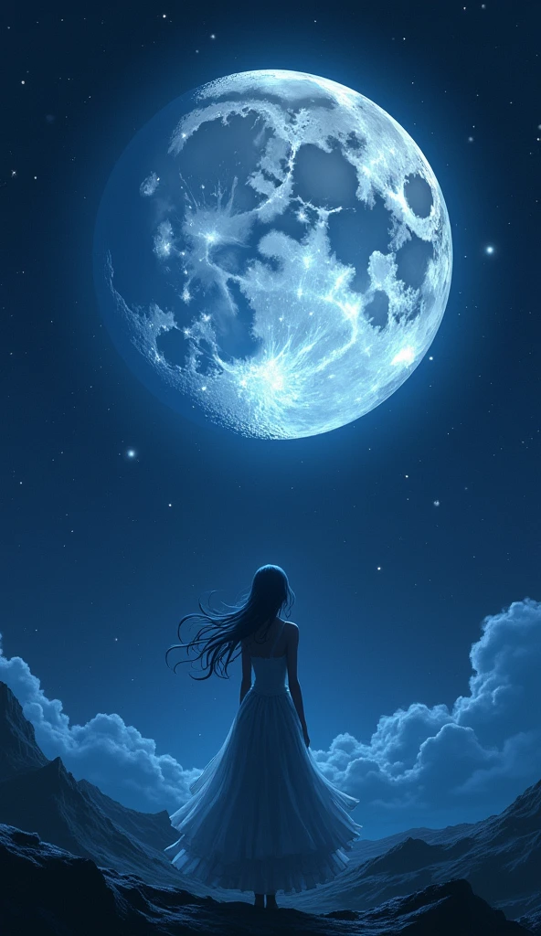 Luna tries to shine brighter, flickering and glowing more intensely, but still appears smaller and dimmer than the other stars. Her light dims slightly as she looks down, feeling uncertain.