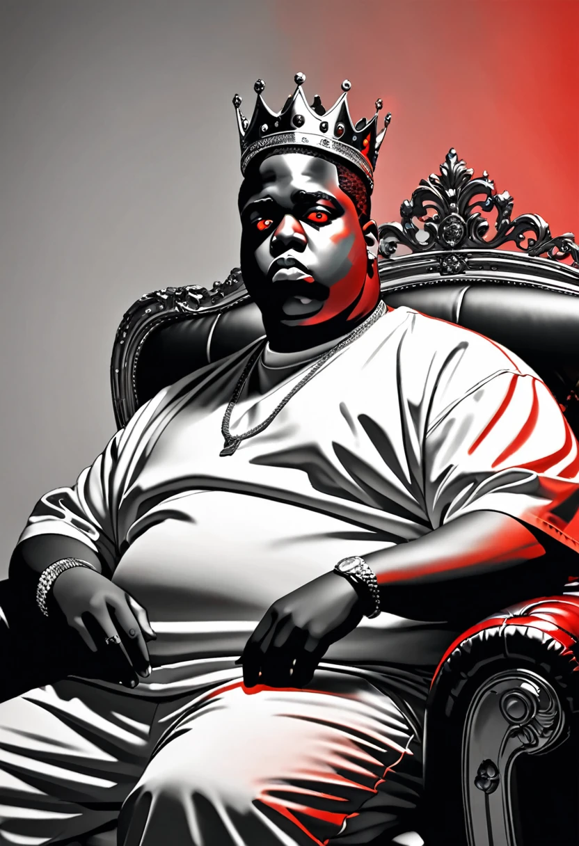 (masterpiece, best quality,ultra highres),monochrome flatcolor,Notorious BIG,sitting on monochrome sofa, crown, hip hop style,monochrome background,
BREAK,((red glowing eyes)),