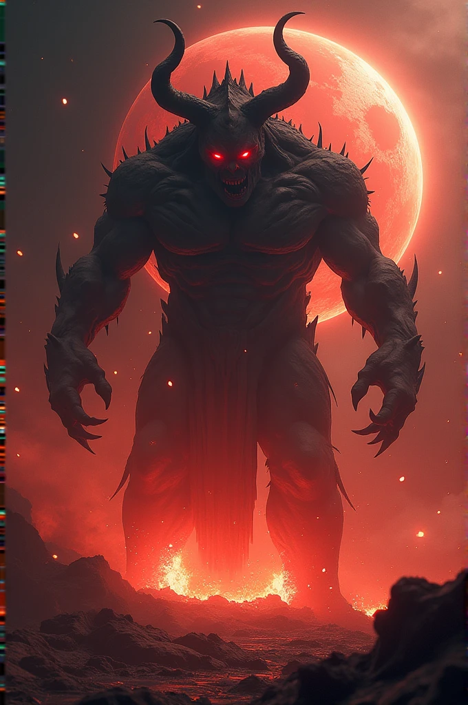 Make a video of a demon mitas angel whose eyes are redder than blood and he is 2 meters tall.20 meters in space destroying a planet