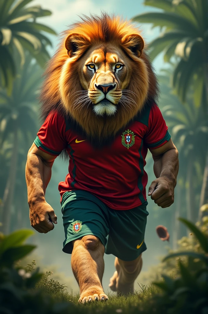 A very strong lion arrived with determination to win wearing the shirt of the Portuguese Fc do Brasil 