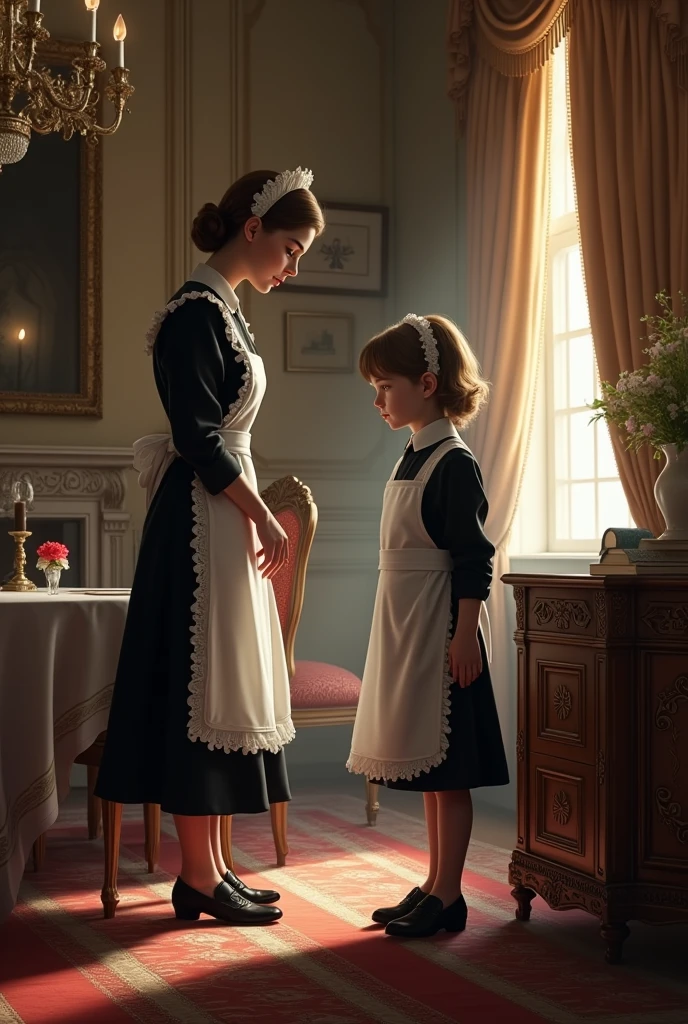 Maid with her young boss in the house
