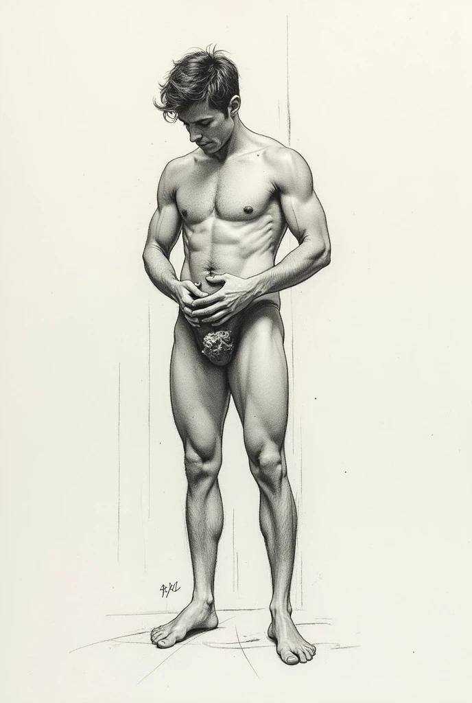 Drawing of a brother masturbating