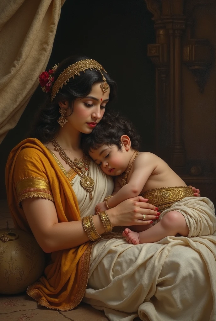 Lord  krishna with mother  yasumati sleeping krishna