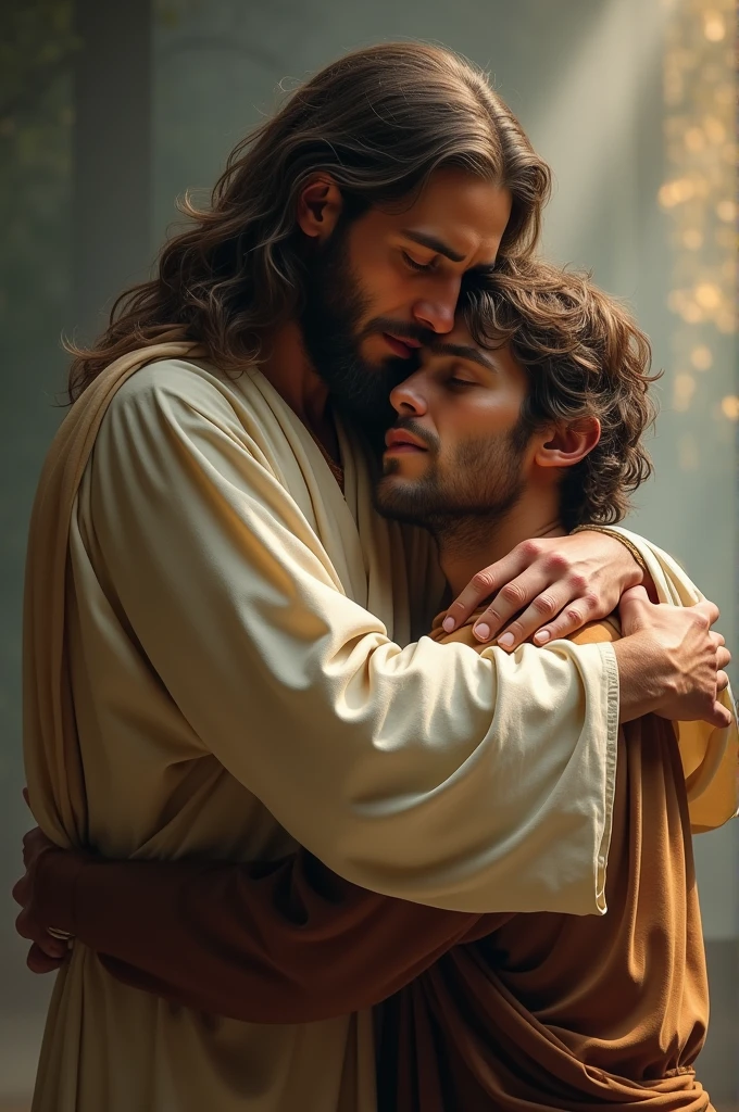 Image of Jesus hugging a sad son