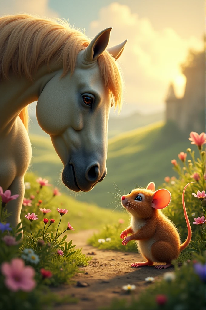 Mouse and horse in one frame