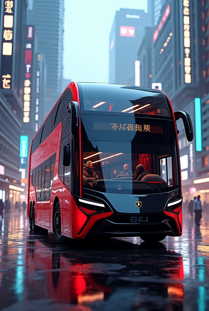 A double decker bus in the style of a lamborghini