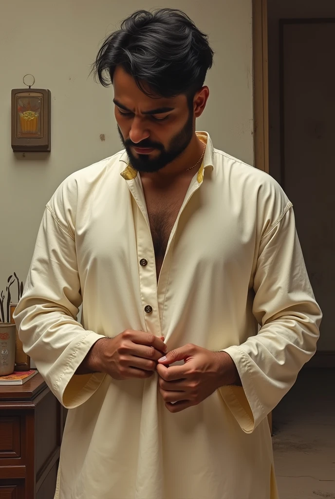 Indian man trying to remove his kurta