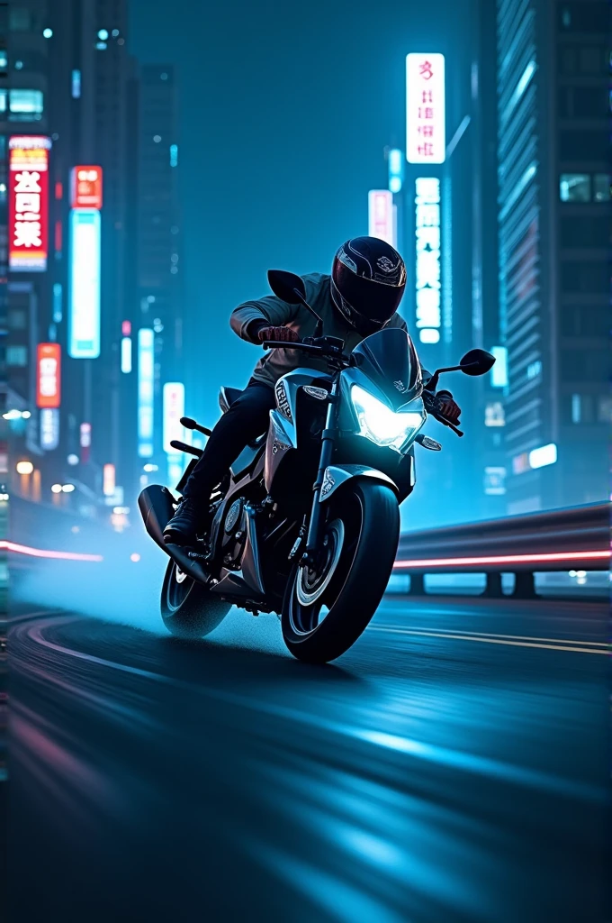 Suzuki gs 150 on road in night with blue neon light