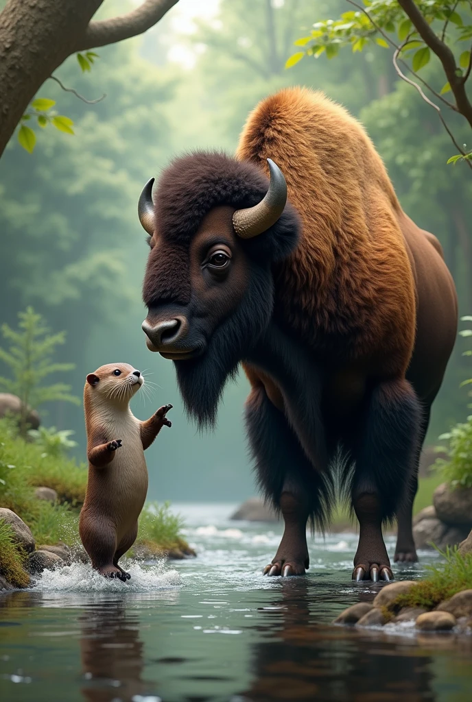 Bison and otter in one frame 