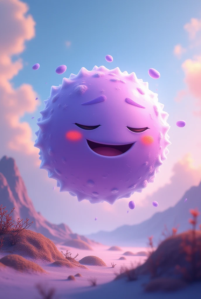 charachter: a flying purple ball with a face