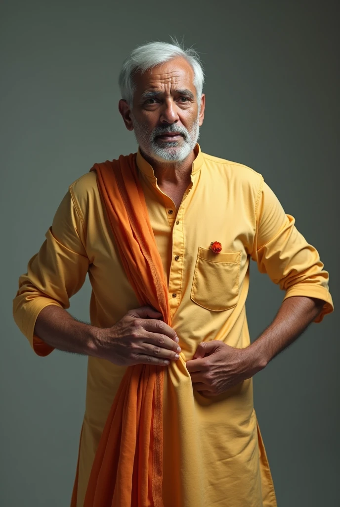 Indian man trying to remove his kurta the way tshirt is removed. And his face covered. Kurta stuck.