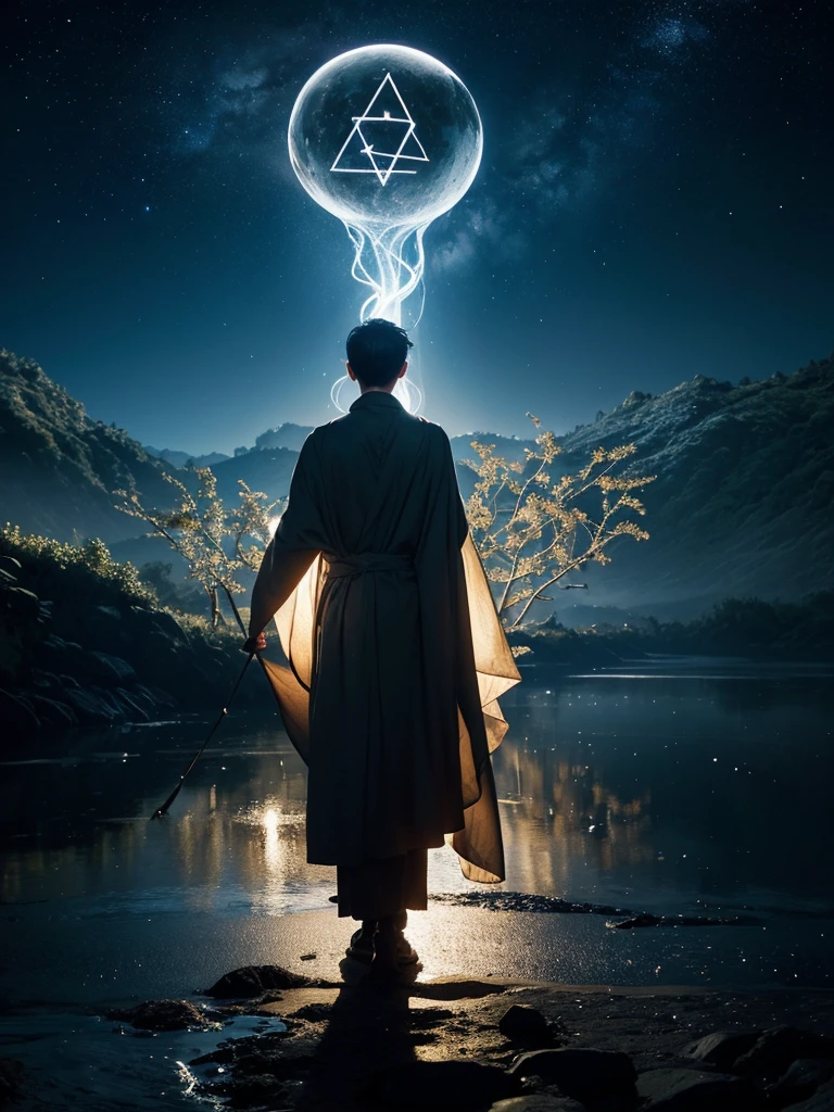 In the endless darkness，A young man stands in the center，Surrounded by countless mysterious symbols，These symbols seem to be the last words of an ancient civilization.，Mysterious and powerful。They may float in the air，Or engraved in the invisible，Spinning around the boy，Like the moon surrounded by stars，Each symbol emits a faint and strange light，Interwoven into a bizarre picture。
These symbols have different shapes，Some are like dragons and snakes，Some are arranged like stars，Their lights flicker in the night，Like the brightest star in the night sky，Guiding the unknown direction。In rotation，They seem to be telling ancient stories.，Every ray of light，Every turn，We are all a drop of water in the long river of time，Contains profound meaning。
The boy closed his eyes and concentrated，It seems to be communicating with these symbols spiritually.。He can feel，These symbols are not only a decoration，It connects the past and the future，The bridge between reality and fantasy。Around him，There&#39;s a strange energy in the air，It makes you feel as if you are in another time and space，A world full of magic and wonder。
This is a quiet and magical picture.，The boy and the mysterious symbols surrounding him together form a fascinating scene，Makes people daydream，Behind these symbols，What kind of stories and power are hidden?。

