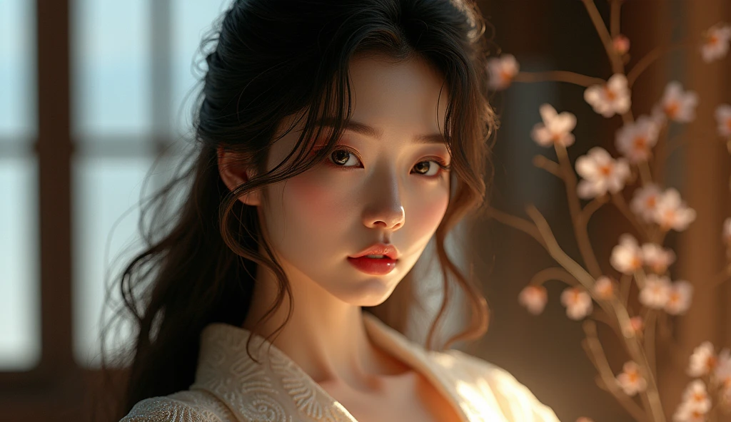 beautiful japanese woman, she has very beautiful long hair, a seductive gaze,uses extremely detailed light clothing, photoshot_\( ultra\), photoshotrealisitic, realisitic, Post-processing, Maximum details, roughness, real-life, ultrarealisitic, photoshotrealism, photoshotgraphy, 8k hd, photoshotgraphy