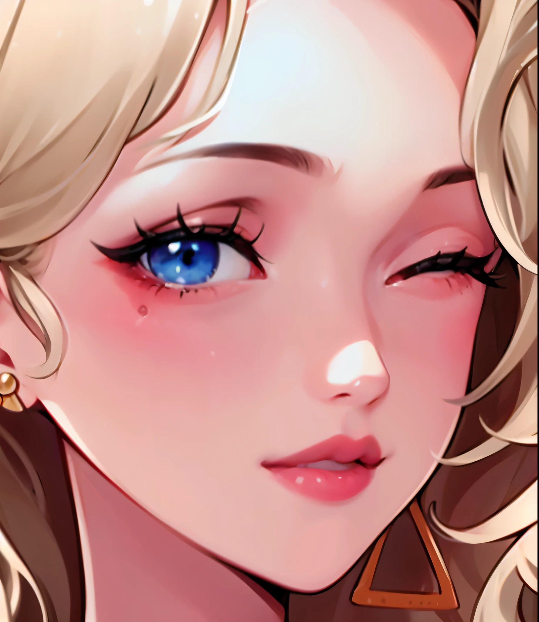 Highest quality，4K，woman，Squint one eye and smile