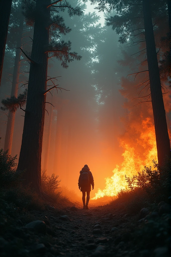 In the middle of a deep forest, set fire to the forest to escape the monsters.