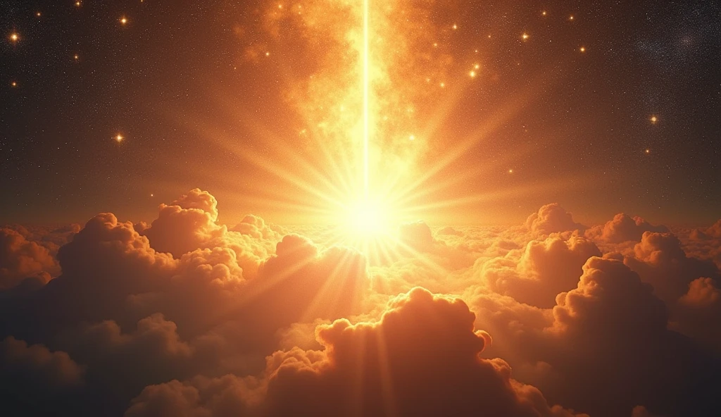 A symbolic representation of God as a cosmic energy, a radiant and enveloping light that emanates power and serenity. In the background, the universe with nebulas and stars suggests that God is present in everything, transcending human understanding."
