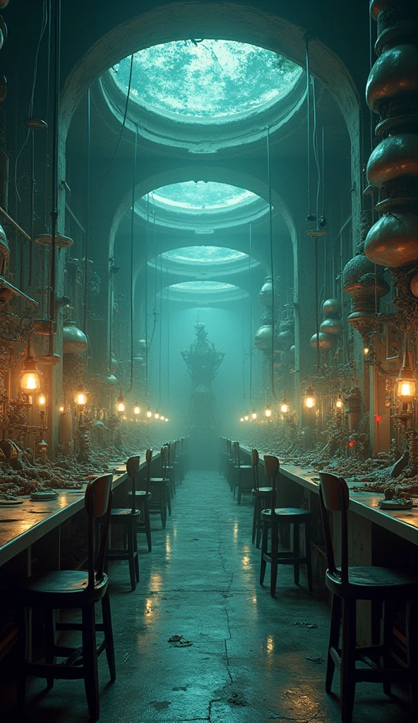 The camera zooms out to reveal more bizarre instruments, giving the lab an even more eerie atmosphere.
