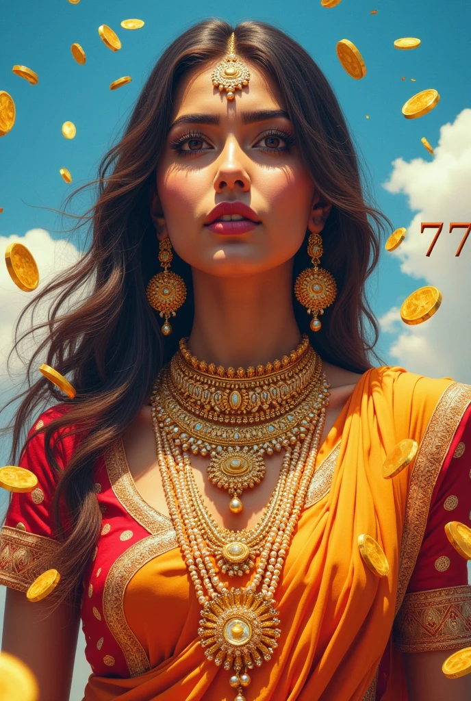 Indian Beauty,money,Electronic games,777,fruit machine,,Light background,White Cloud,Blue sky