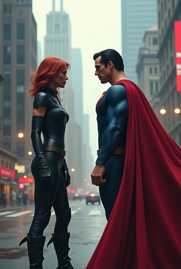 Blackwidow without cape vs Superman