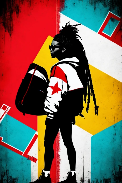 A background filled with Japanese flag in various sizes and colors、

Creative logo illustration of a silhouette with dreadlocks and red headphones, 
Banksy、
A background completely filled with scattered musical notes in various sizes and colors, covering the entire screen.
singer、microphone、Japanese、

beautiful girl colorful image

Dance hiphop Dance CREW  Waacking Dance

Punking 

black medium hair black medium hair 

Five fingers Baggy clothes Baggy clothes
HIPHOP crew、

the Japanese flag, background,patriotic,minimal,simple,bold colors,graphic,flat design,clean