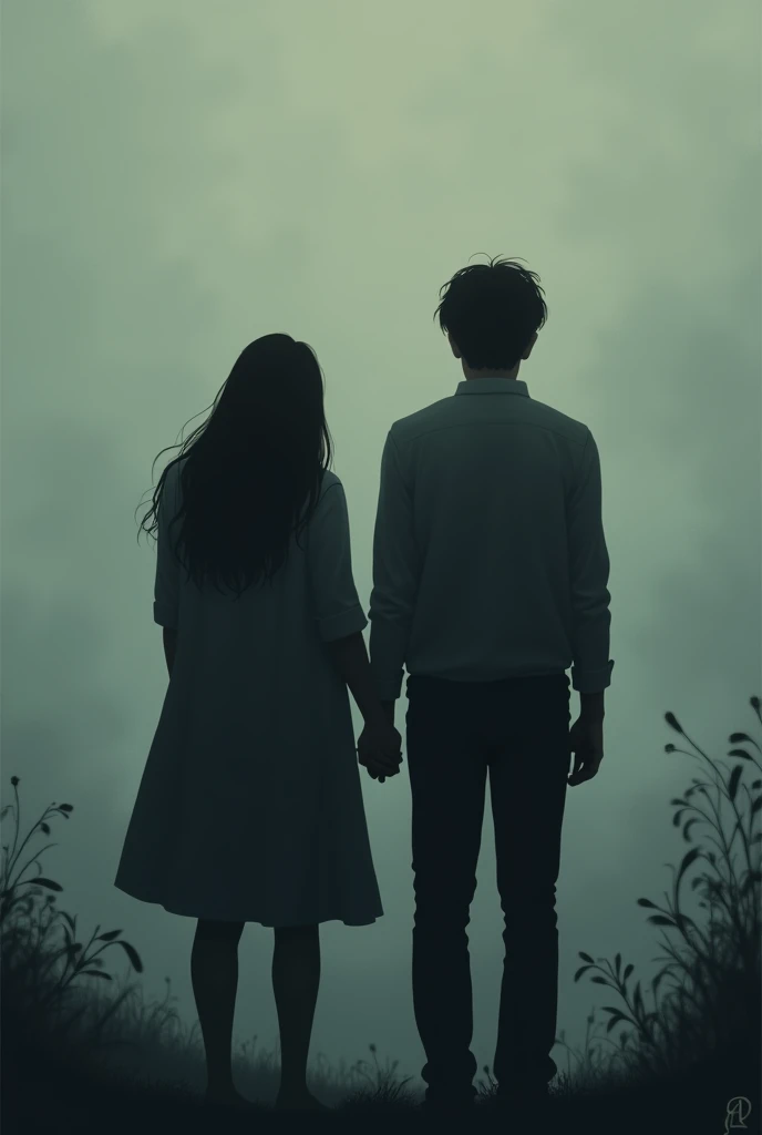 sad couple silhouette, back to back facing opposite directions