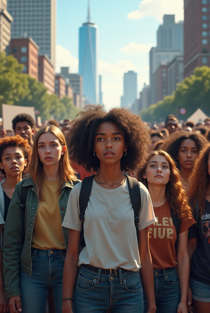 Create a realistic image showing young people taking action to reduce climate change