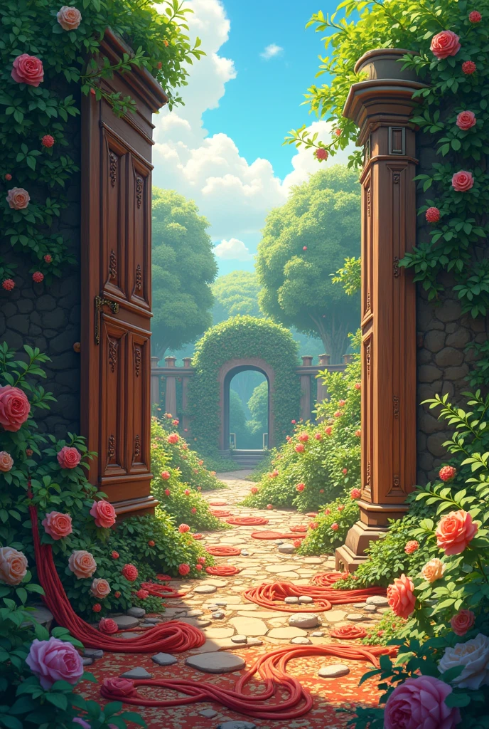 Tapestry piled on the garden garden without a lock in people's panic background anime fantasy animated