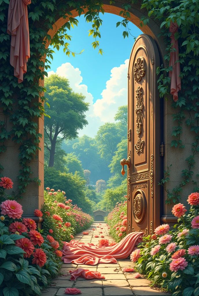 Tapestry piled on the garden garden without a lock in people's panic background anime fantasy animated