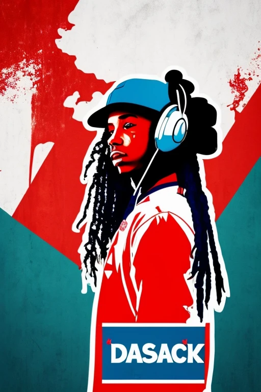 A background filled with Japanese flag in various sizes and colors、
Creative logo illustration of a silhouette with dreadlocks and red headphones,
Banksy、
A background completely filled with scattered musical notes in various sizes and colors, covering the entire screen.
singer、microphone、Japanese、
beautiful girl colorful image
Dance hiphop Dance CREW Waacking Dance
Punking
black medium hair black medium hair
Five fingers Baggy clothes Baggy clothes
HIPHOP crew、
the Japanese flag, background,patriotic,minimal,simple,bold colors,graphic,flat design,clean