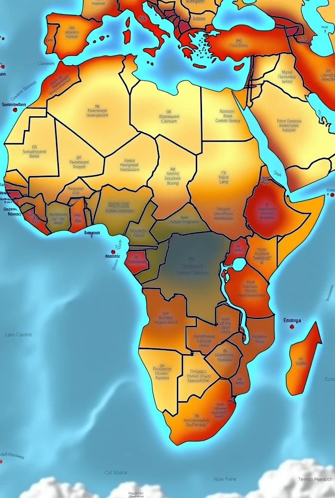 Conceptual map on African geopolitics including aspects: countries, main economic blocs and regional conflicts.