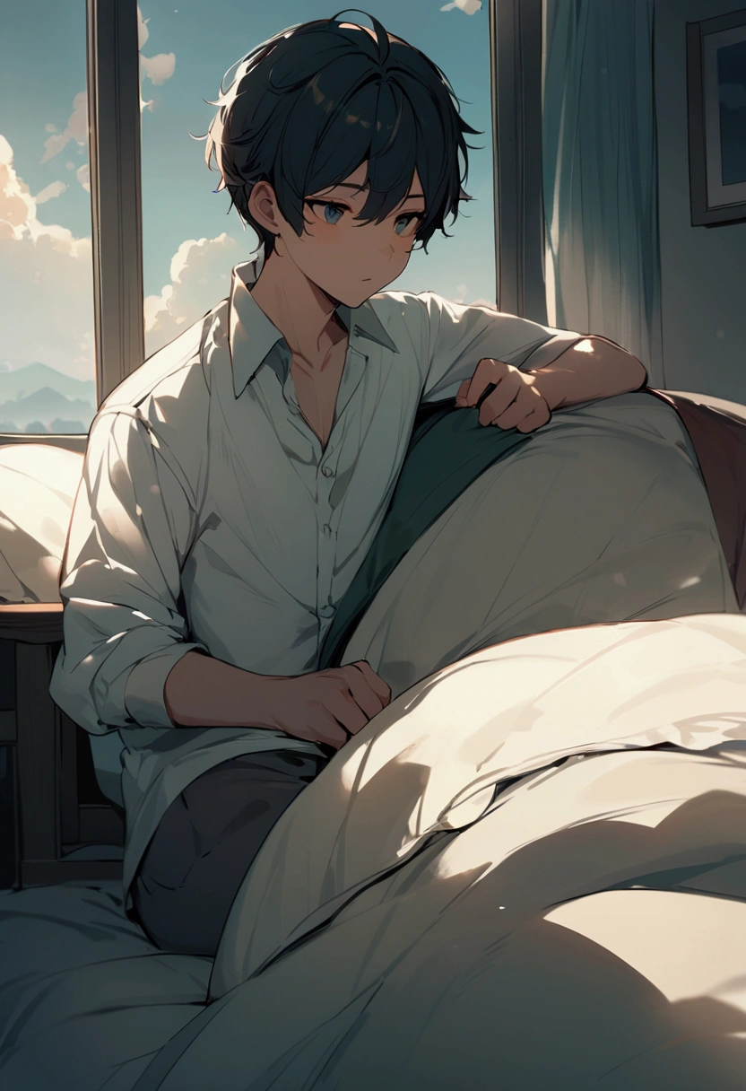 The boy woke up late in the morning to go to school 