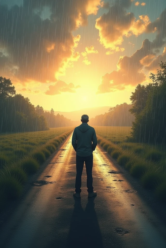 Put a man who is undecided because he does not know how to choose whether to go to a road where there is rain or to another road where there is sun, so that there are two roads