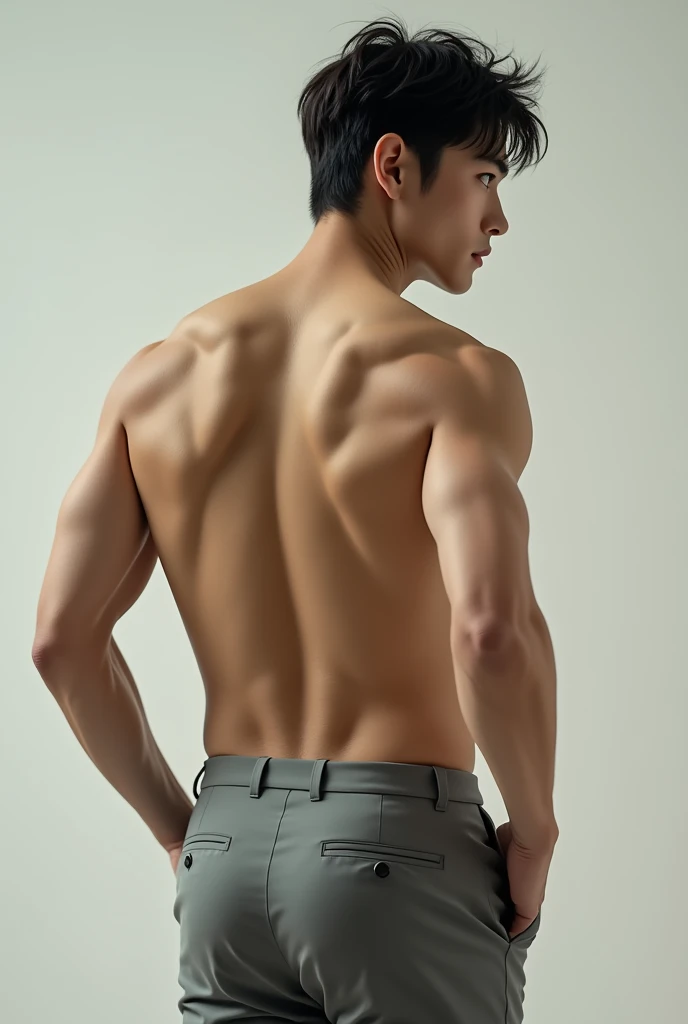 Real photo style、Realistic、Cute handsome man、Idol face、、Japanese、Slim body、Mash Hair、Completely naked、Full nudity、Back view of a golf player