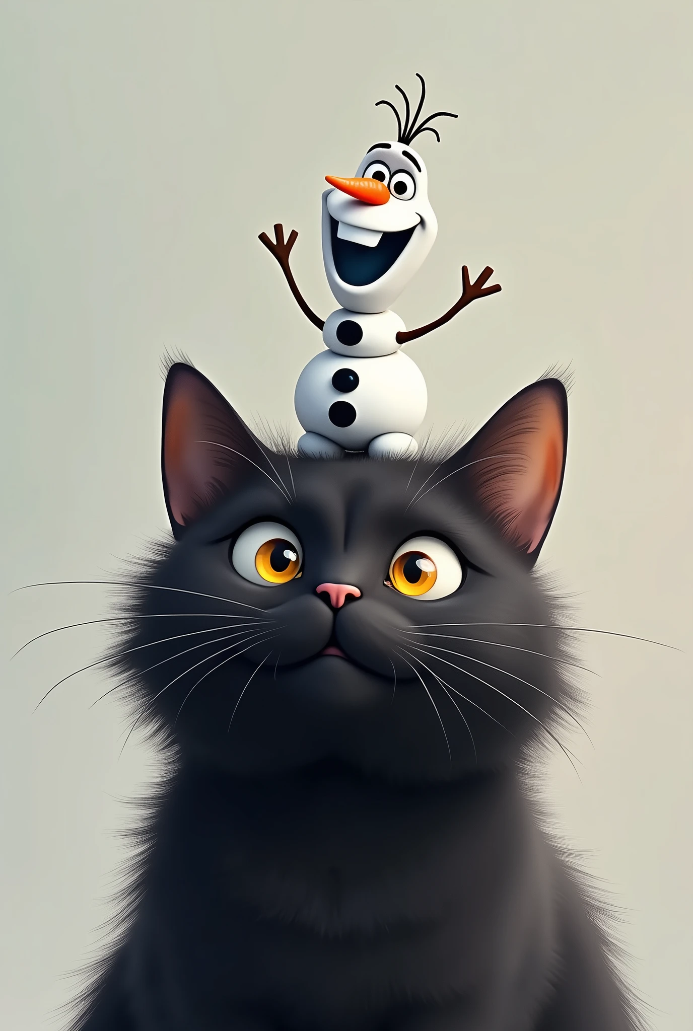 Black Cat with Olaf snowman on its head、cute、Digital Art、photograph、