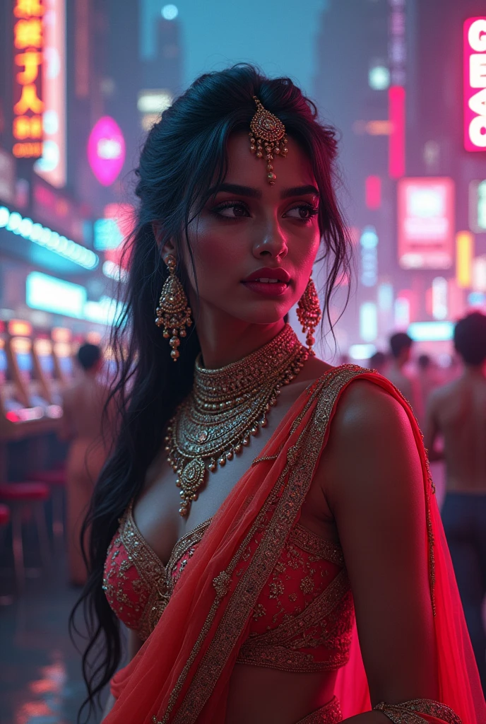 Indian Beauty,money,Electronic games,777,fruit machine,,, Cyberpunk Background,Film visual style,