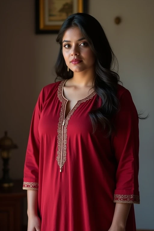 Pakistani girl. Young and beautiful. thick body shape. Fat girl. Real face. High defination picture. Long, Tall height, Innocent face. Fat girls. Hot and Sexy figure. wearing punjabi style kurti. Dark red colour, simple kurti. Big boobs.Large breasts, 