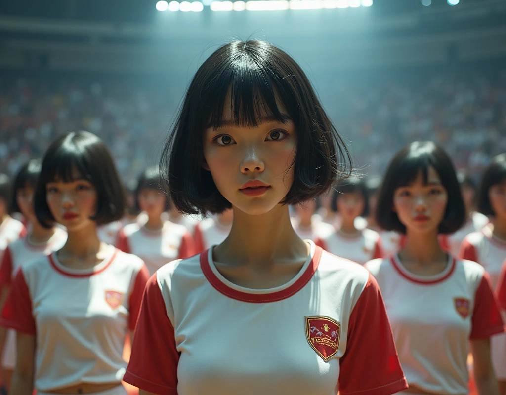 (No need for a center subject in the foreground), (Japanese Clone-girls=Myself), (Super Best masterpiece Clone-girls Raw Photography Art), (16K, Highest quality, Ultra-high resolution, RAW Photos), (It&#39;s so unrealistic., With unparalleled depiction, With an unfathomable sight, An unprecedented and shocking worldview, Clone-girls: In a world of mass reproduction, Ultra-realistic depiction), (Japanese Girls, Hamabe-Minami, 16yo), (Small face, Thick black hair, Short Hair, Dark Eyes, Mature face, Cute Smile), (Serious expression), (Very beautiful and detailed girl, Accurate body structure, Accurate body movements, Very detailed body), (Super big breasts, Large bulge of ample breasts), (Replica soccer uniforms, Emphasise the fullness of your breasts), (Very detailed, Myself cloning, Depiction of splitting oneself, 1Myself girl→1,000,000,000,000,000,000,000,000,000,000Myself cloning girls), (Myself clone girlsは, With the same perfect appearance, to multiply in large numbers), (Very detailed depiction, Myself&#39;s multiplying female body, In the same female body,With the same face, With the same hairstyle, In the same clothes, At the same height, 同じSuper big breastsで, A completely indistinguishable female body, 1,000,000,000,000,000,000,000,000,000,000 people), (Myself girls only), (1,000,000,000,000,000,000,000,000,000,000Myself girls), At a large soccer stadium, In a packed auditorium, MyselfFootball supporter, Myself Supporters, The whole audience is Myself, Very detailed and enthusiastic depiction of body movements