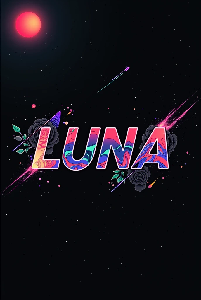 High resolution, logo spelling swiftly “Luna” cool, Jdm theme, anime theme, Cyberpunk vibe name spelling, brand logo, logo for tshirt, brand logo “LUNA”, neon vibes, acid trip vibes, acid trip, shooting stars, acid trip inside “LUNA”, acid trip, hallucinations inside “LUNA”, Waves of hallucinations, purple, techno hallucinations inside “LUNA”, Acid trip hallucinations inside “LUNA” , Waves of hallucinations inside “LUNA, splash, black roses with green leaves, blood moon, horror, 