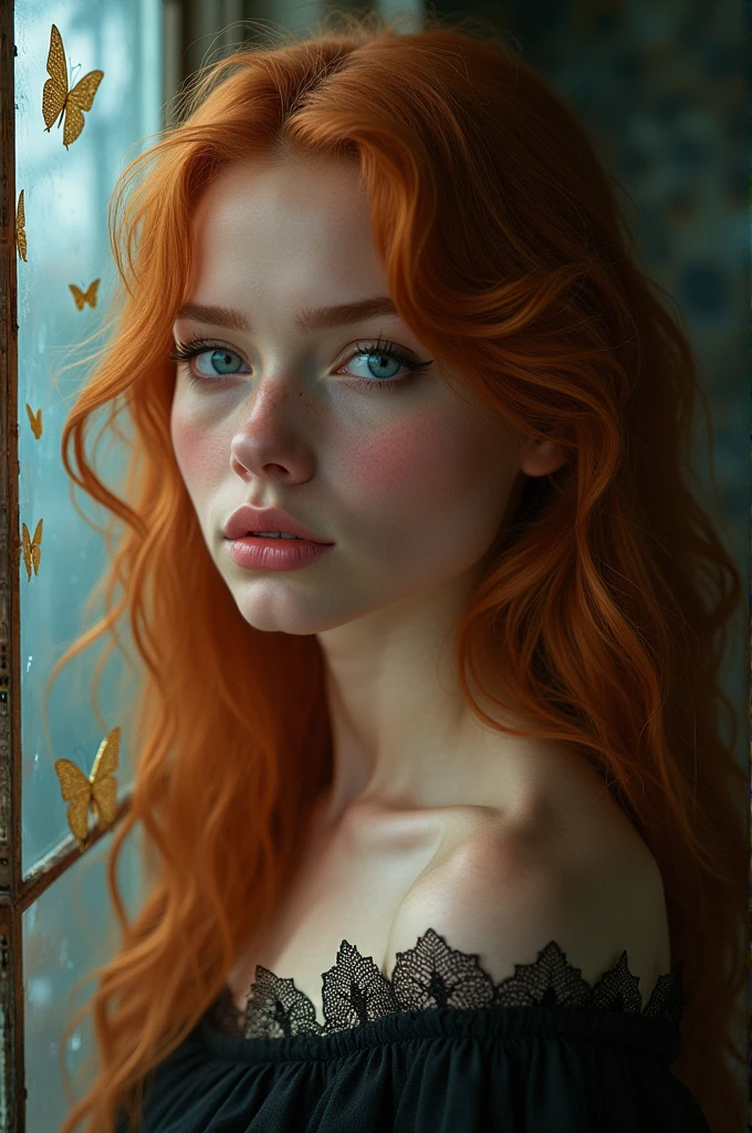 (solo, full body photo:1.3), (action packed:1.3), (haze, fog, mist:1.3), chiaroscuro, best quality, photorealistic, 1woman, (cute), (24yo:1.2), redhead, long ginger hair highly detailed, 1700'S, digital photography, art by artgerm and ruan jia and greg rutkowski surreal painting gold butterfly filigree, broken glass, (masterpiece, sidelighting, finely detailed Fashionable eyes: 1.2) (perfect oval large eyes that gazes at the viewer), beautiful detailed face, blue gorgeous perfect eyes, (blonde hair ponytail), (attractive young woman:1.3), (thick amazing hair), (seductive:1.1), (blushing:1.1)